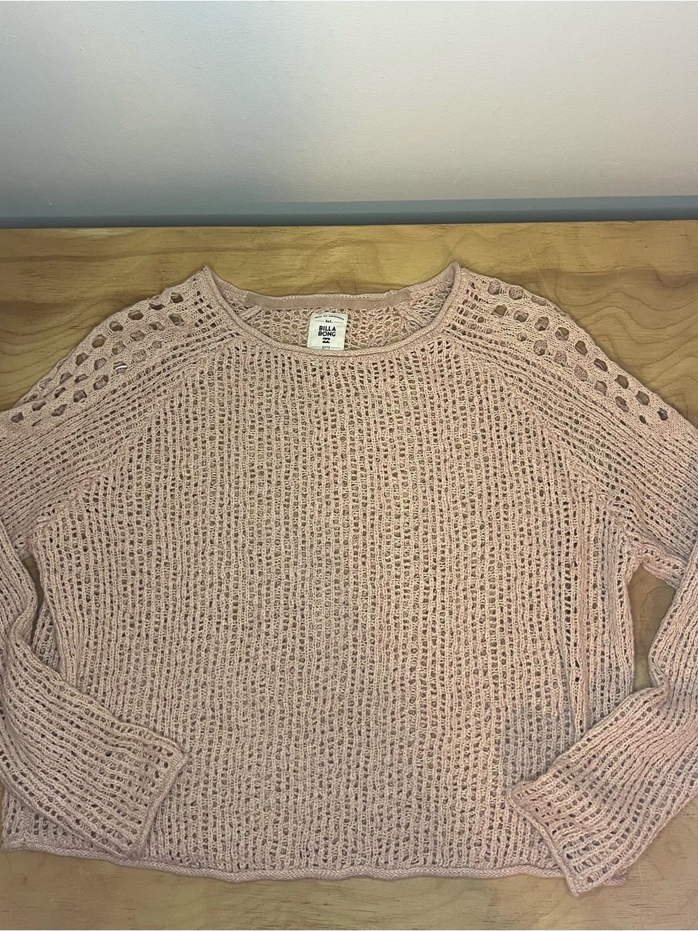 Billabong Open Knit Scoop Neck Sweater in Blush Pink - Picture 5 of 5